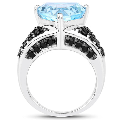 5.49 Carat Genuine Blue Topaz and Black Spinel Ring