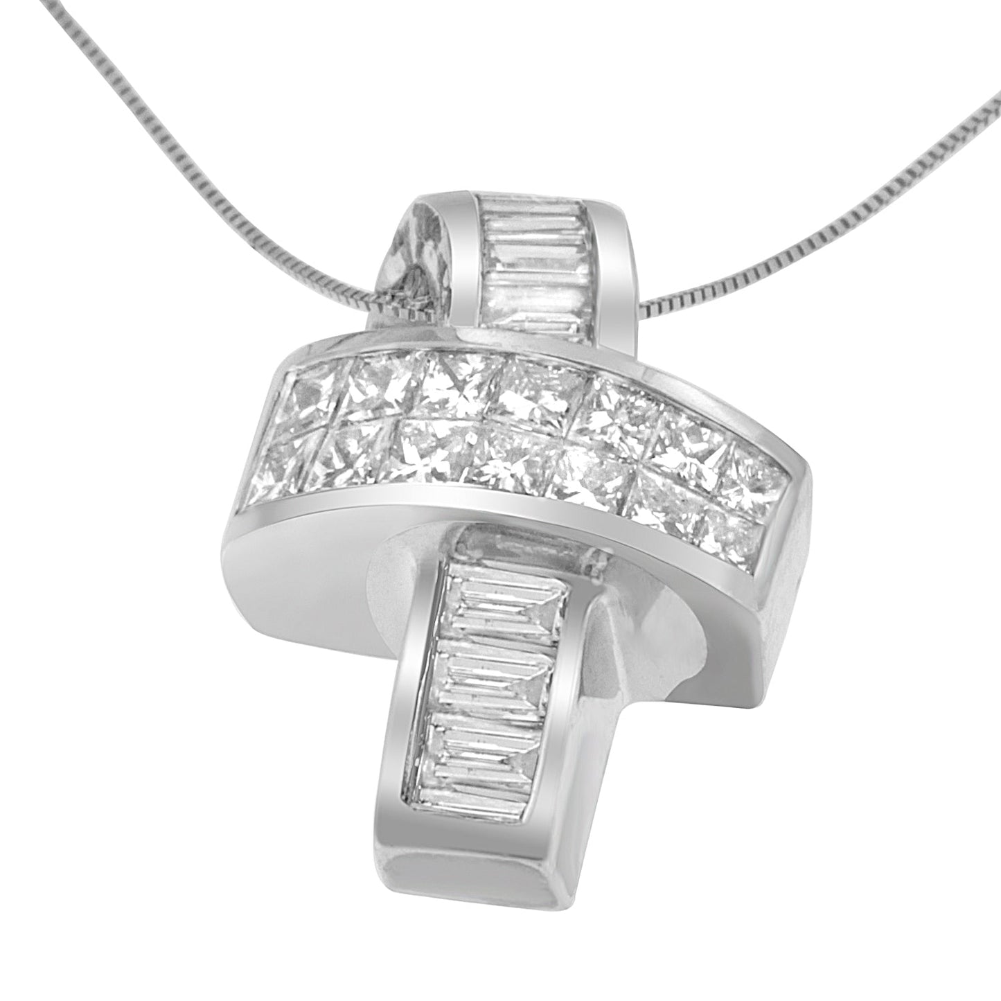 Collar con colgante de cinta de diamantes en oro blanco de 14 quilates
