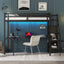 Cama Loft de Tamaño Completo con Escritorio en L y USB - Negro