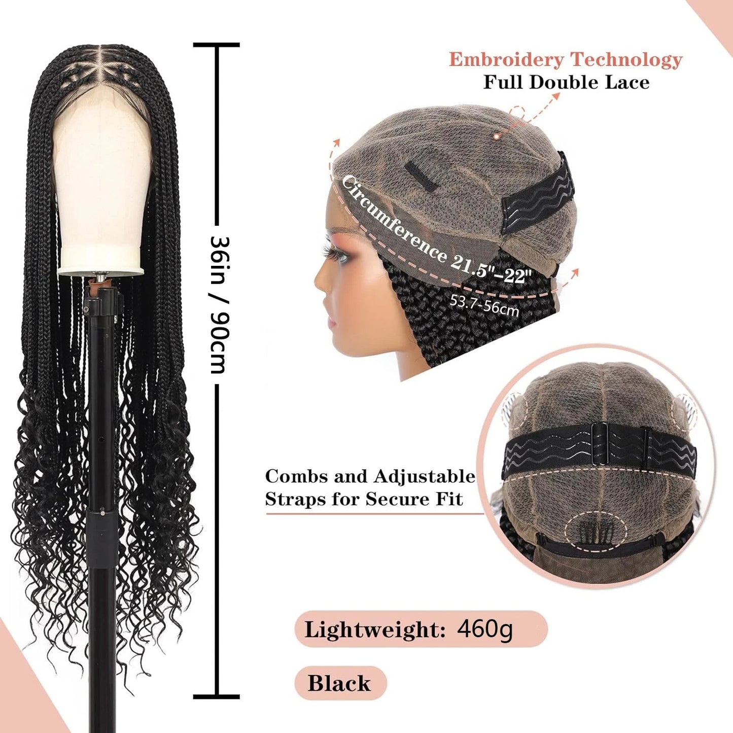 Triangle Knotless Braided Wigs 36Inch Bohemian Curly Braided Lace Front Wigs Synthetic Hand Double Lace Braid Wig - Korvel