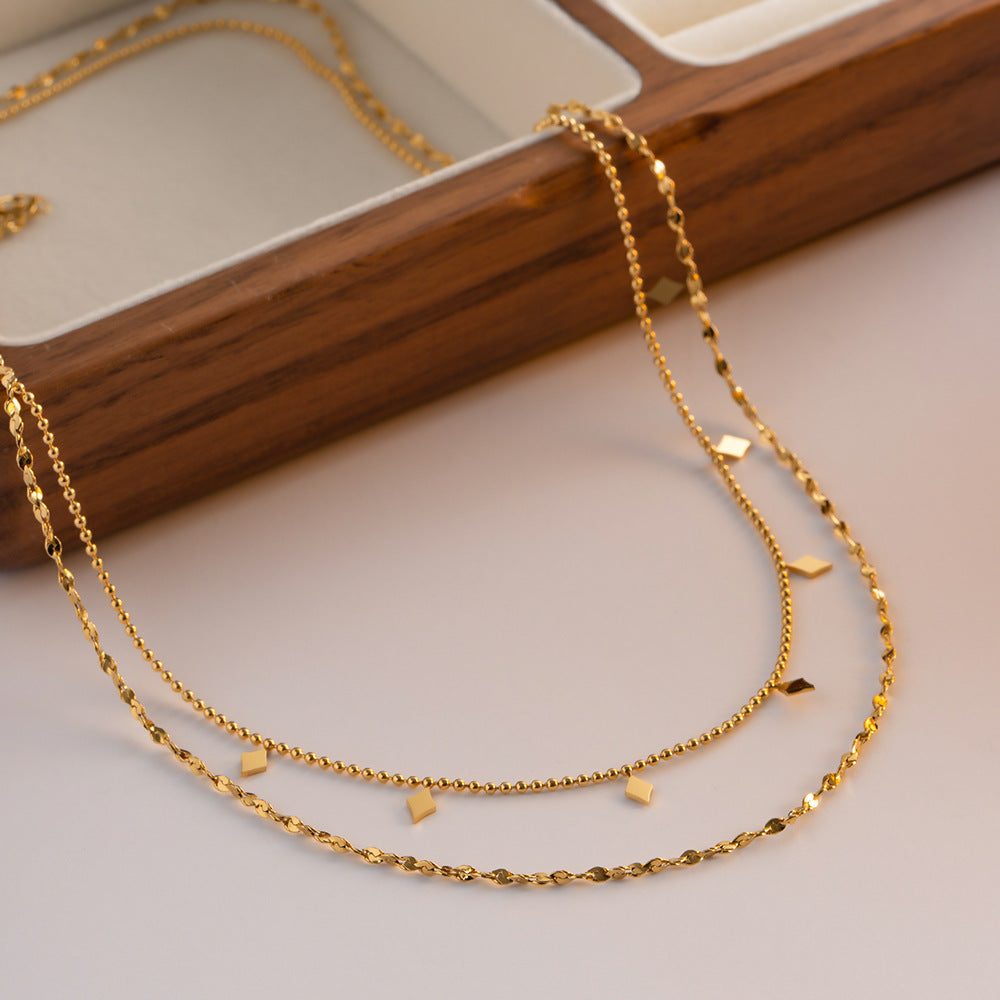 Double layered tassel necklace French fashion niche collarbone chain light luxury niche design necklace - Korvel