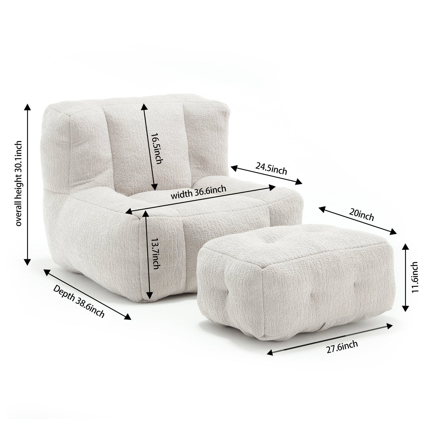 Sillón Puff Esponjoso con Espuma Viscoelástica y Otomana