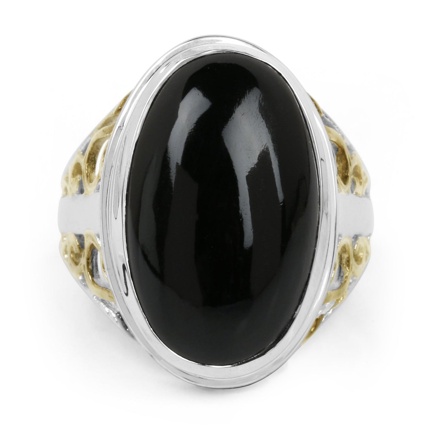 Two Tone Plated 10.92 Carat Genuine Black Onyx Ring