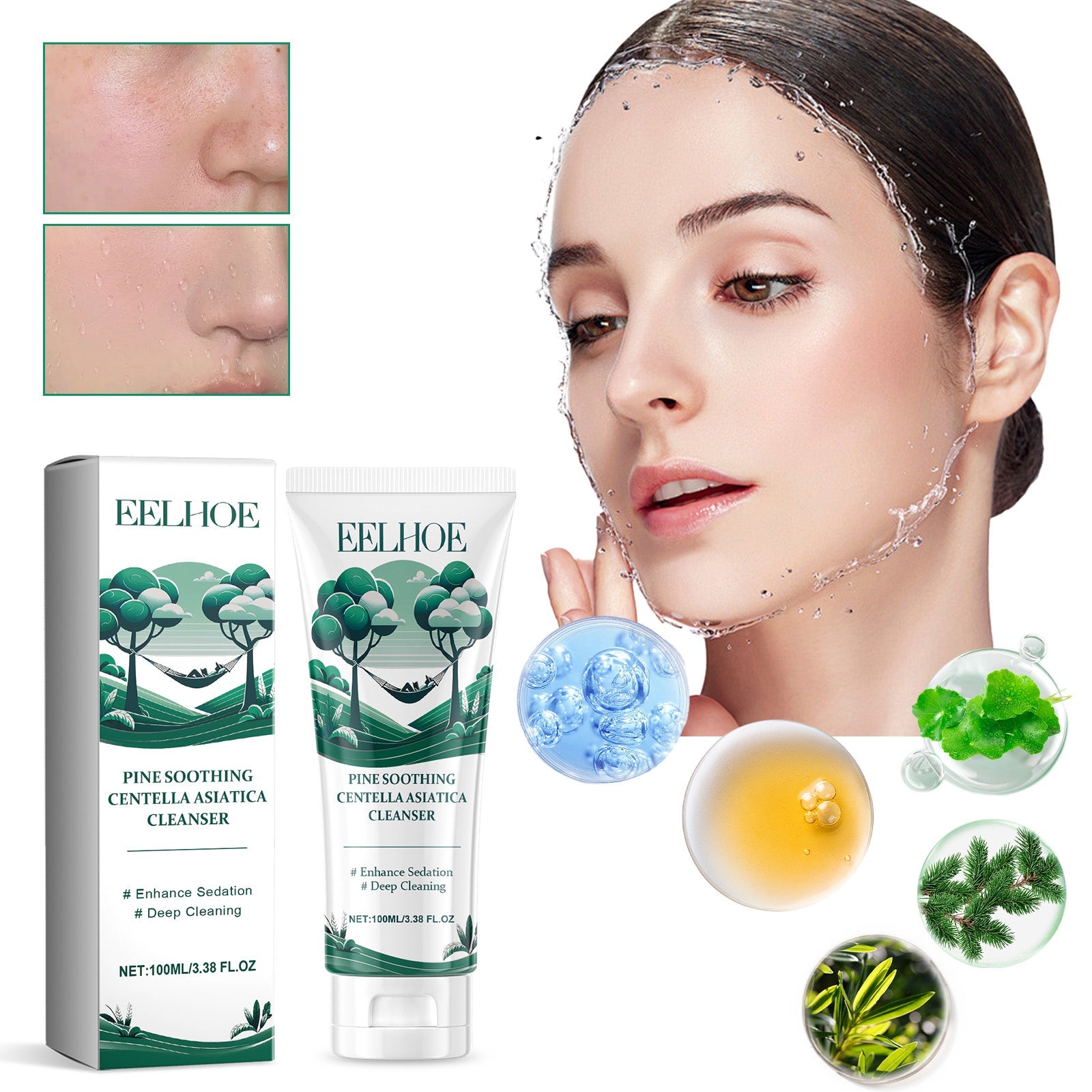 Pine Soothing Centella Asiatica Cleanser, Deep Clear Pores Soft Moisturizing Skin Moisturizing Non-Tight Cleanser - Korvel