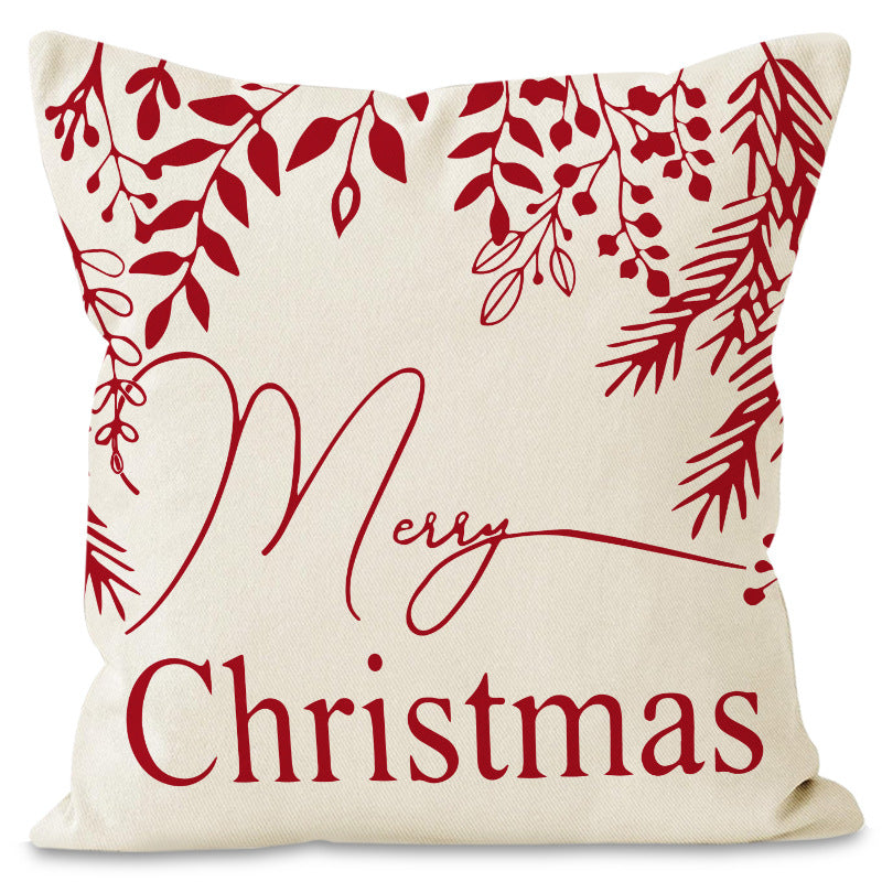 Christmas Snowflake Pillow Cover Linen Checkered Letter Printed Pillow Cover Christmas Theme Cushion Cover - Korvel