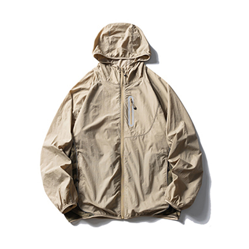 Camouflage Spliced Thin Hooded Sun Protection Clothing Men's Outdoor Sports Reflective Design Casual Jacket Trendy - Korvel