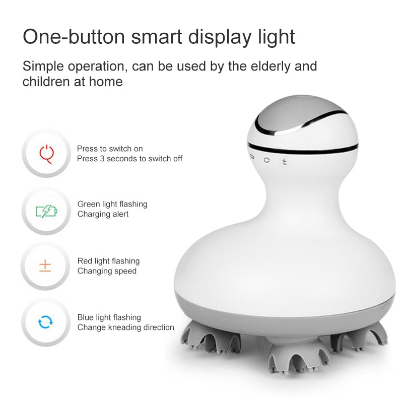 Massager de tête électrique étanche 3D - Relaxation sans fil du cuir chevelu et du corps