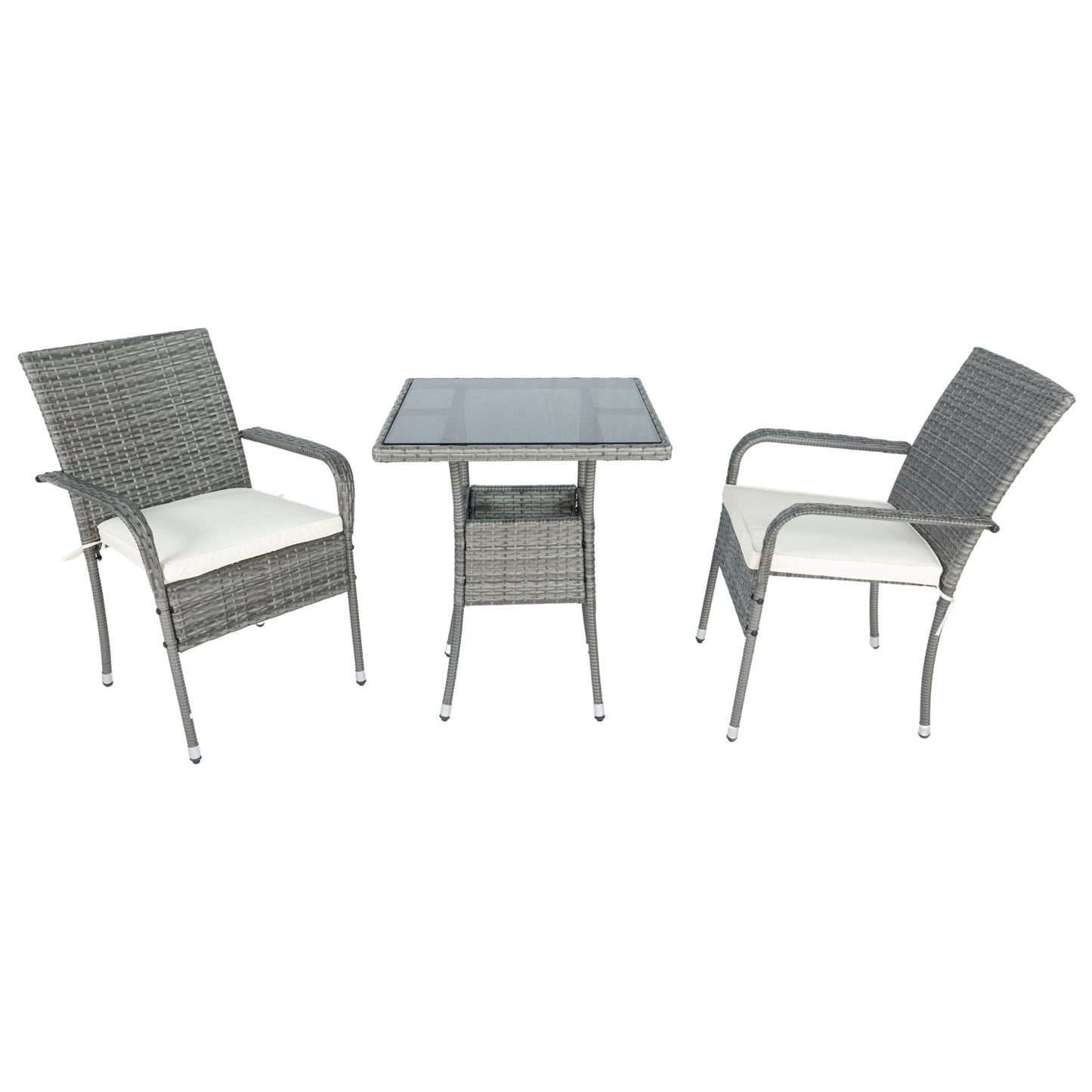 3 Piece Patio Wicker Conversation Set Grey Wicker + white Cushion - Korvel