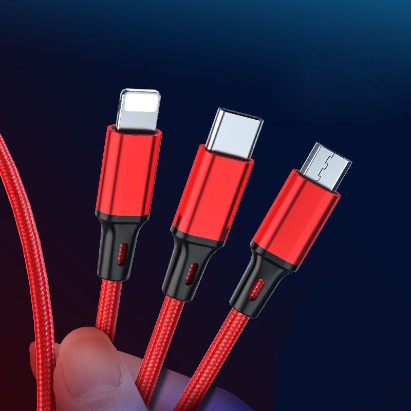 3-in-1 mobile phone fast charging 1-to-3 fast 3-head 3-wire charging data cable - Korvel