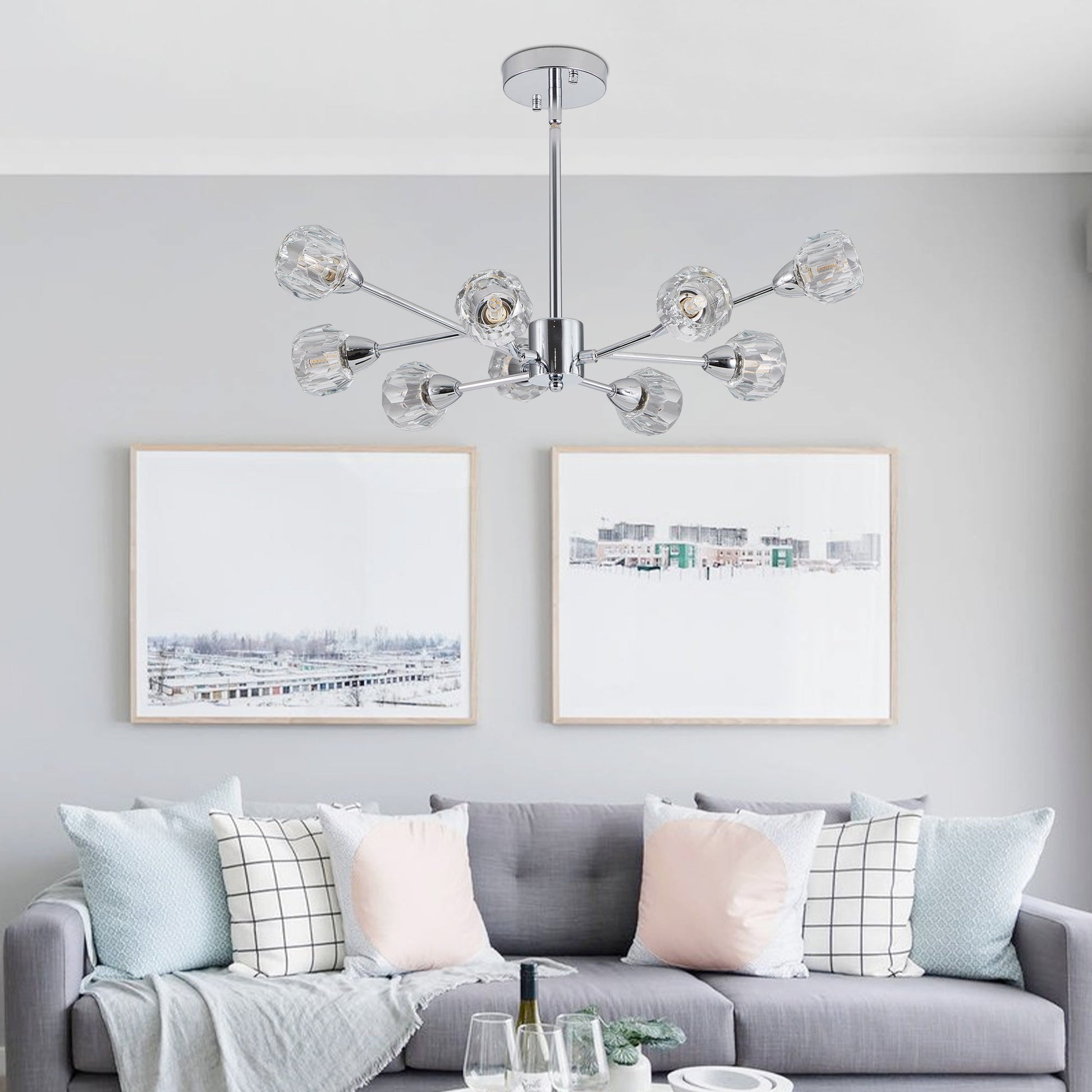 Modern Crystal Chandeliers, 9 Lights Chrome Chandelier for Living Room Bedroom (Bulbs Not Included) - Korvel