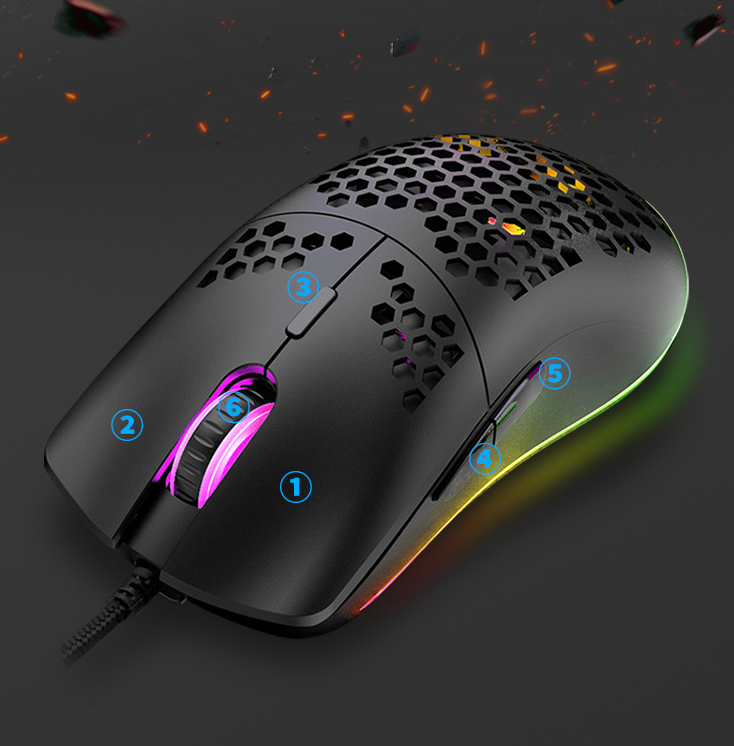 Souris de jeu filaire RGB avec programmation macro - 6 touches