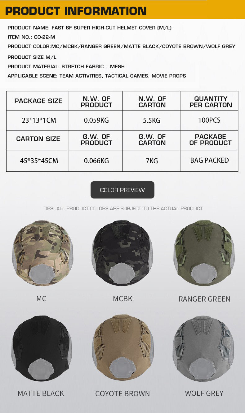 Housse de casque camouflage FAST SF Ultra-haut (Moyen)