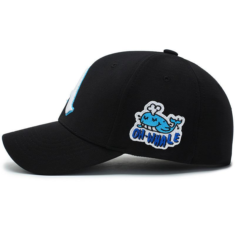 Fashion Gothic Letter A Side Whale Embroidery Baseball Caps Spring and Autumn Outdoor Adjustable Casual Hats Sunscreen Hat - Korvel