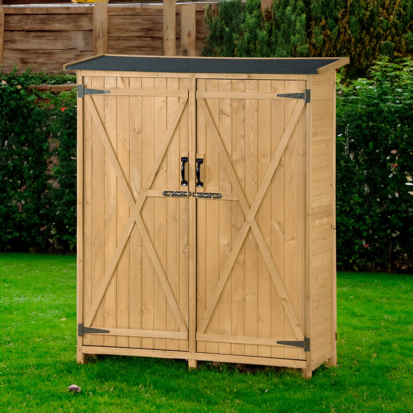 Outdoor 5.3ft Hx4.6ft L Wood Storage Shed Tool Organizer,Garden Shed, Storage Cabinet with Waterproof Asphalt Roof Natural - Korvel