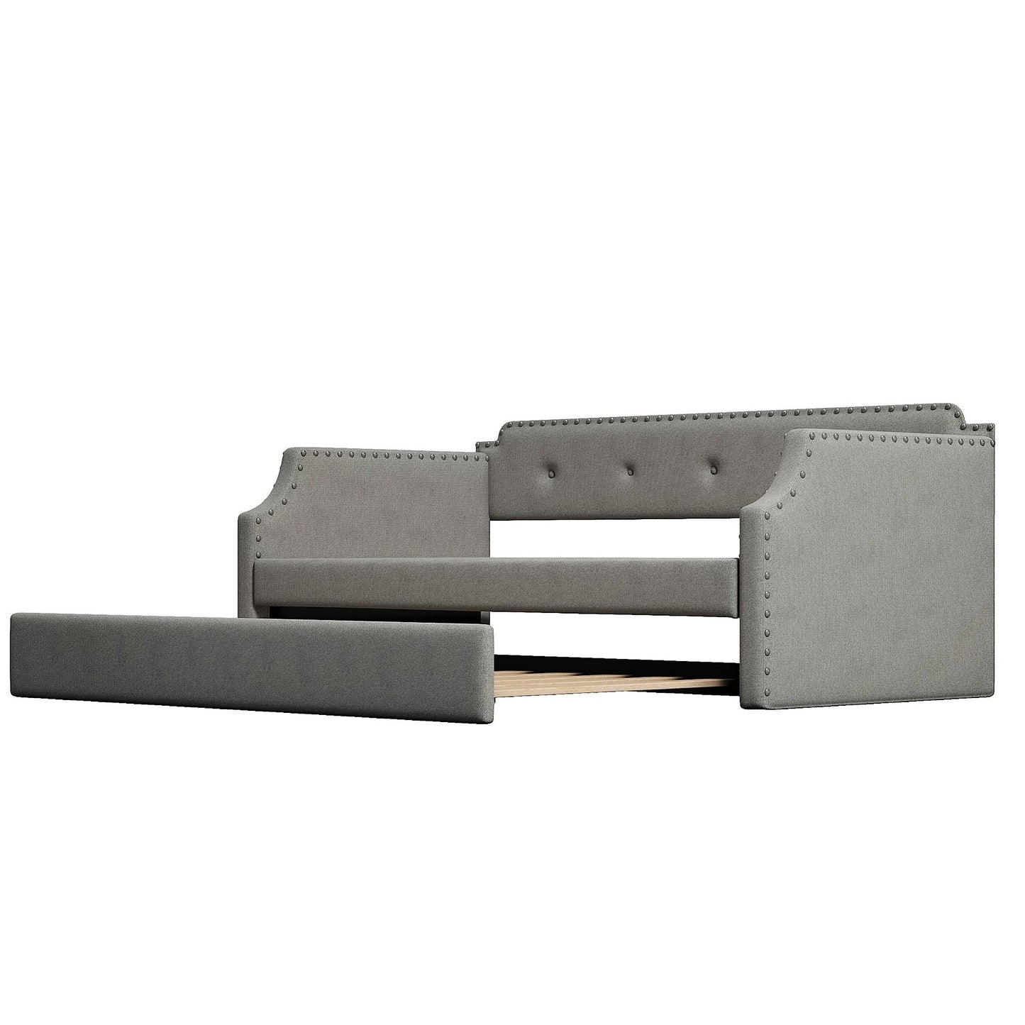 Upholstered Daybed with Trundle, Wood Slat Support,Upholstered Frame Sofa Bed   Twin Gray - Korvel