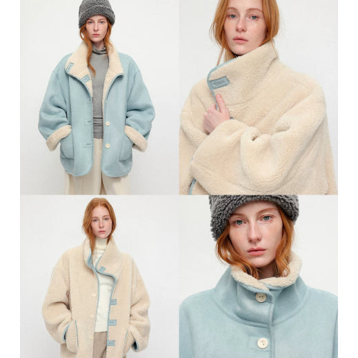 Sea Salt Cream Heavyweight Dual Wear Shearling Suede Coat
