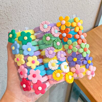 10PCS/Set Rainbow Cartoon Character Fruits Flower Nylon Elastic Hair Bands Women Girl Sweet Rubber Hair Tie Scrunchie Headwear - Korvel