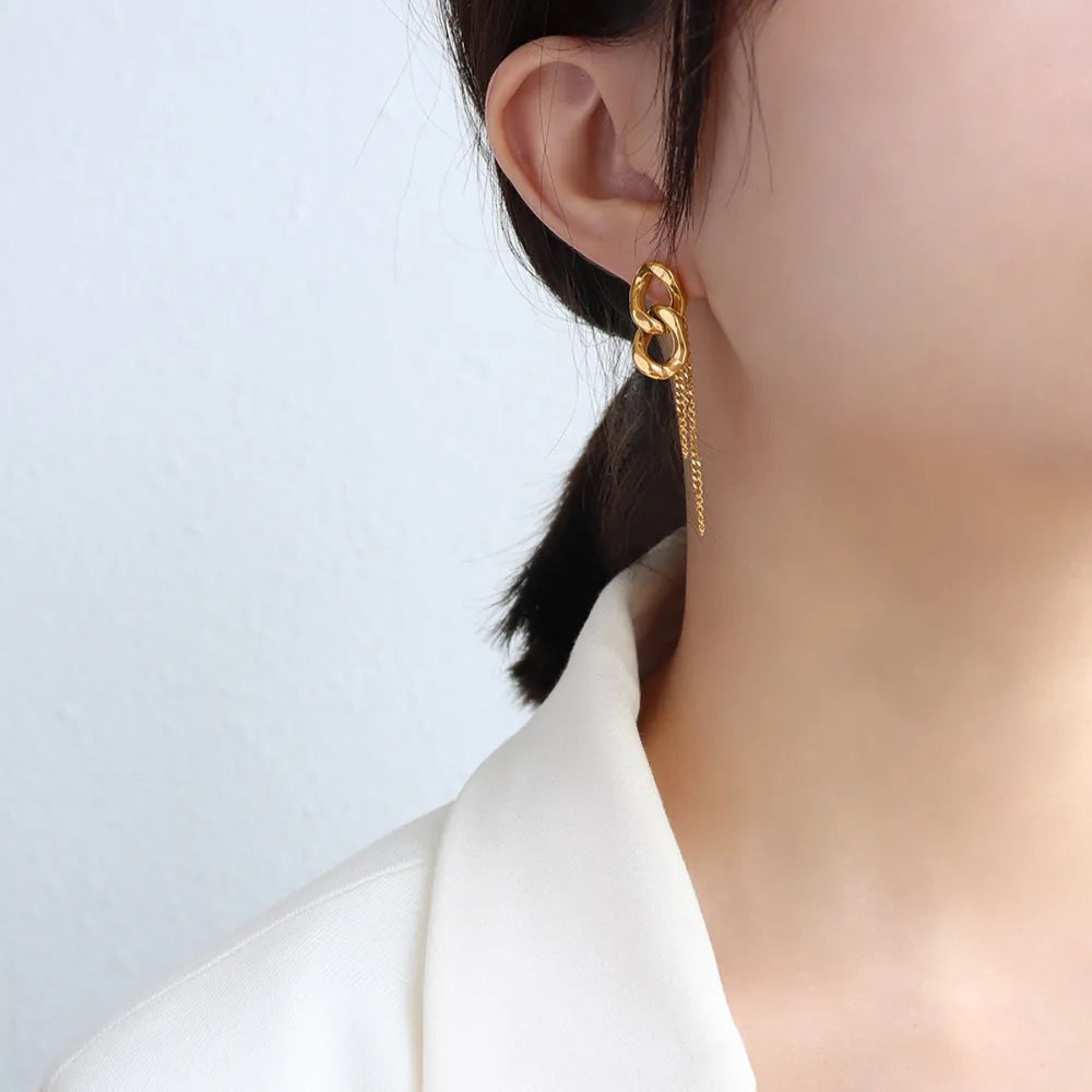 Titanium Steel Chain Shape Earrings - Korvel