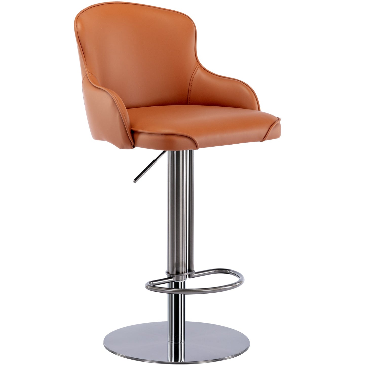 Taburete de Bar Ajustable de Cuero Marrón Moderno con Respaldo de Titanio Negro