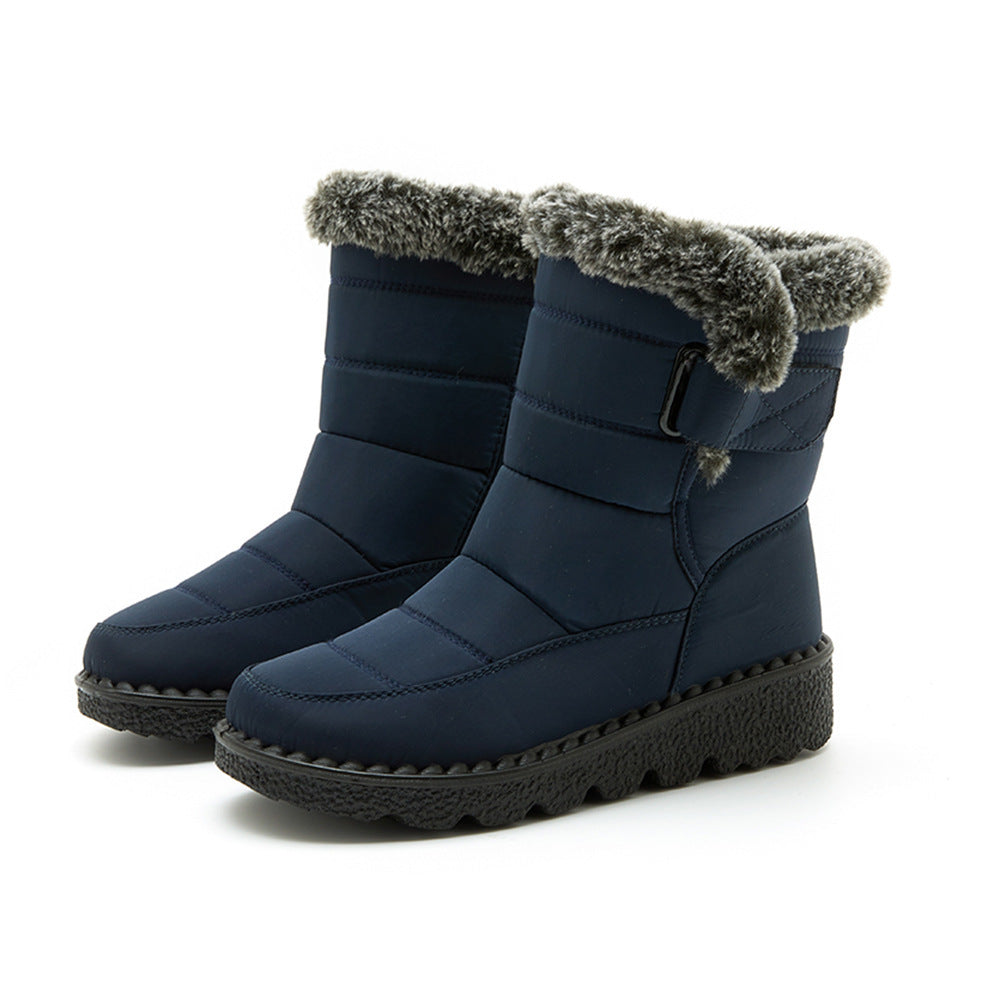 Botas de Nieve Impermeables de Piel Sintética para Mujer con Tacones Bajos