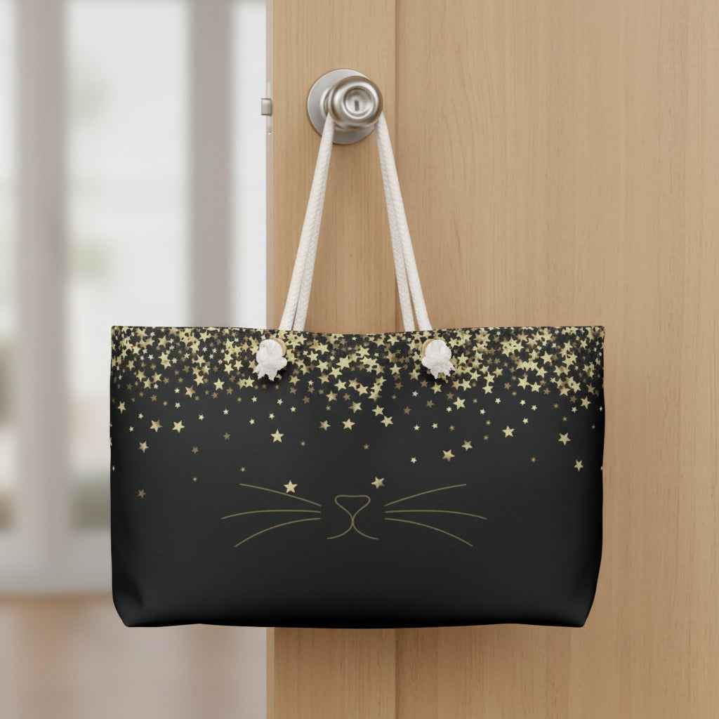 Midnight Whiskers Weekender Bag - Minimalist Cat Travel Tote