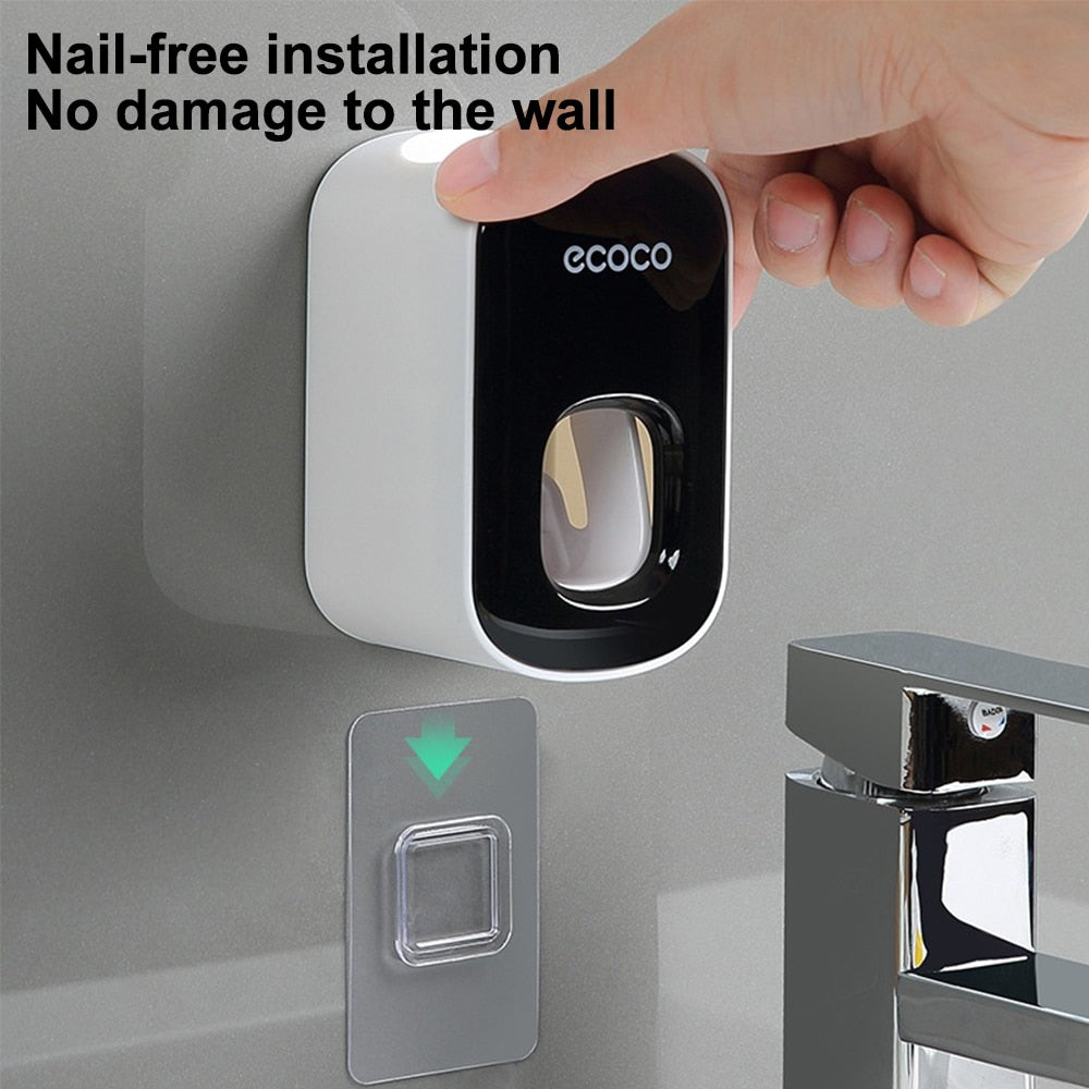 Automatic Toothpaste Dispenser Squeezers Toothpaste Tooth Dust-proof Toothbrush Holder Wall Mount Stand Bathroom Accessories Set - Korvel