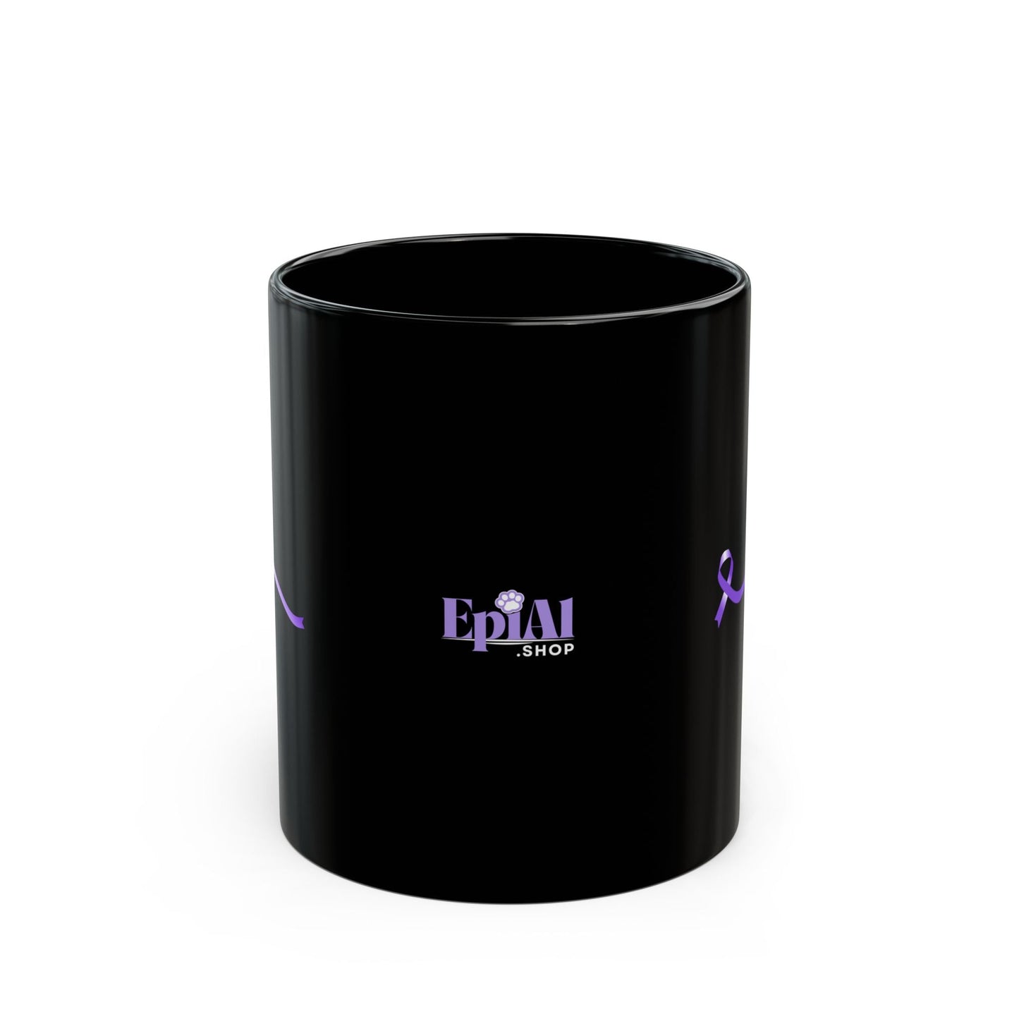 Pause for Epilepsy Awareness Purple Ribbon Black Ceramic Mug