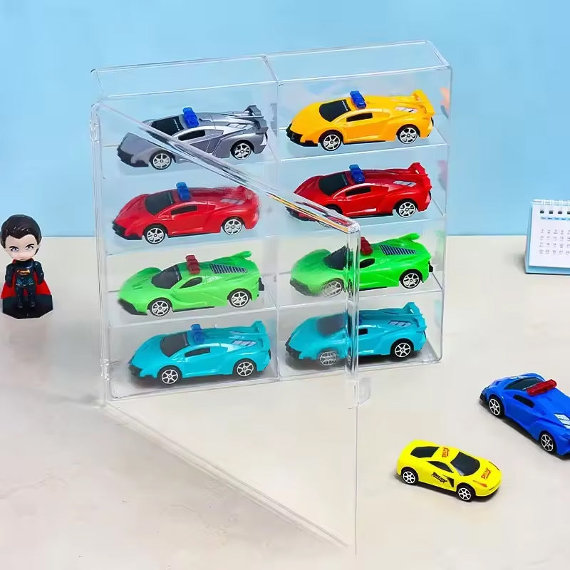 1:64 Acrylic Car Display Box – 8-grid, dustproof, stackable, transparent. Fits Hot Wheels. - Korvel