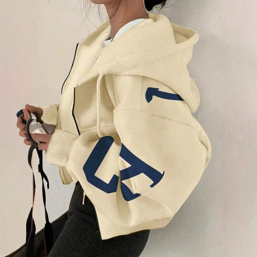 Sudadera con cremallera de manga larga y corte relajado para mujer