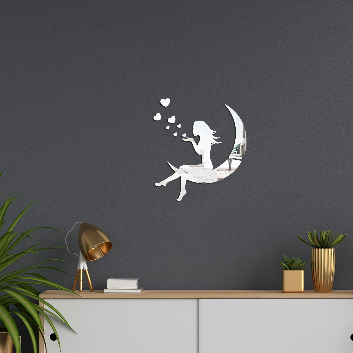 Moon Girl Mirror Sticker 1mm Acrylic 3D Wall Decal for Room and Bedroom Decorations - Korvel
