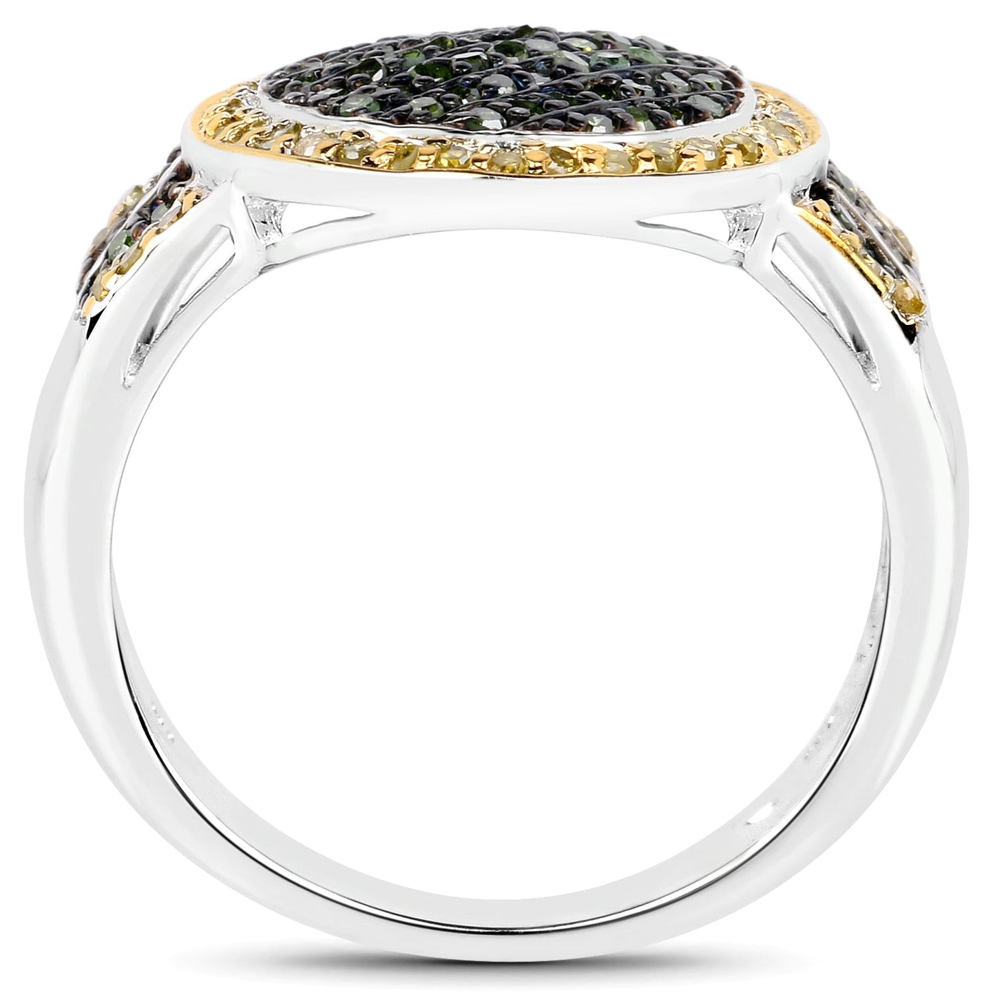Bague en argent sterling avec diamants verts et jaunes de 0,44 carat