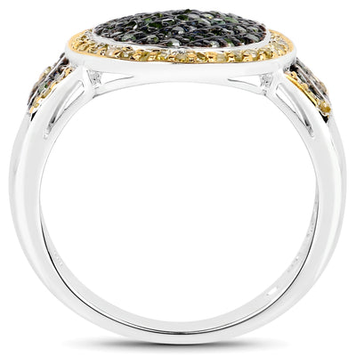 0.44 Carat Genuine Green and Yellow Diamond Sterling Silver Ring