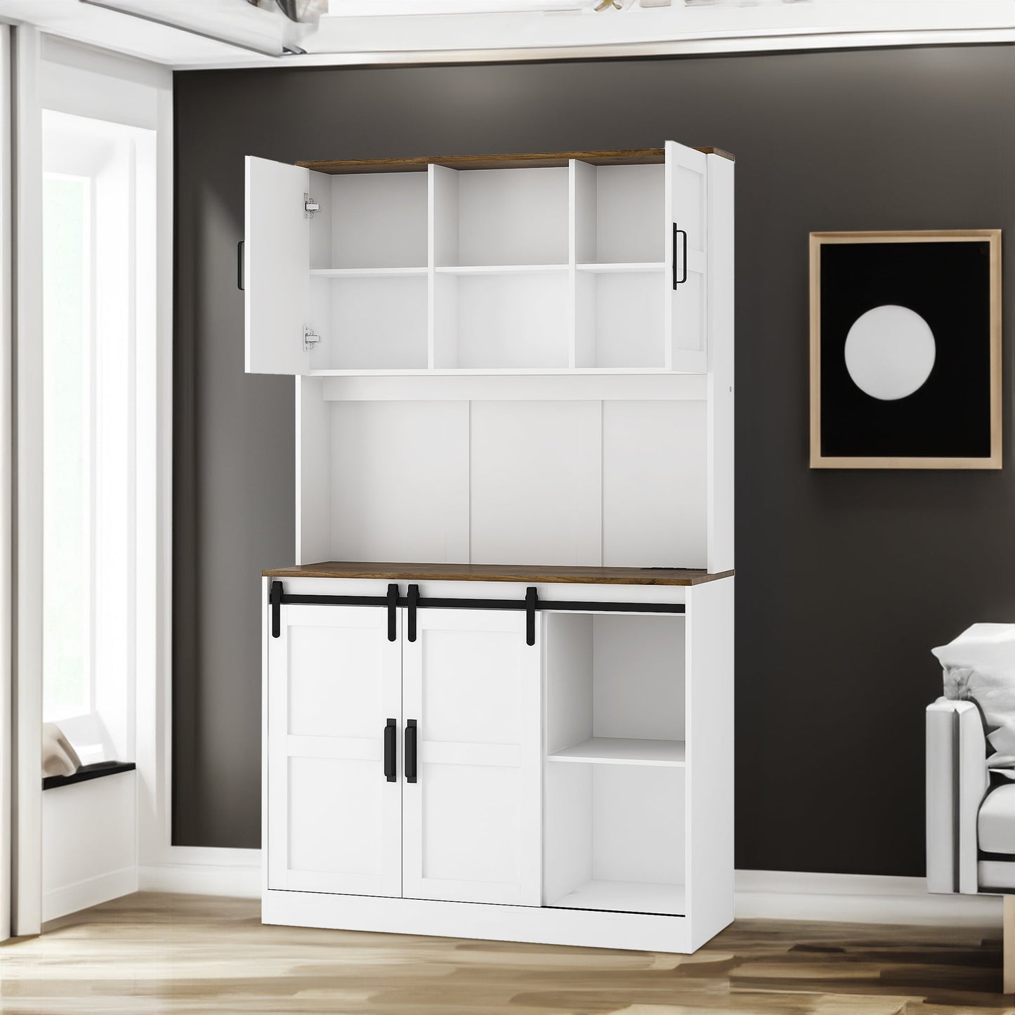 Gabinete de Bar de Estilo Campestre con Puerta Corrediza - Blanco