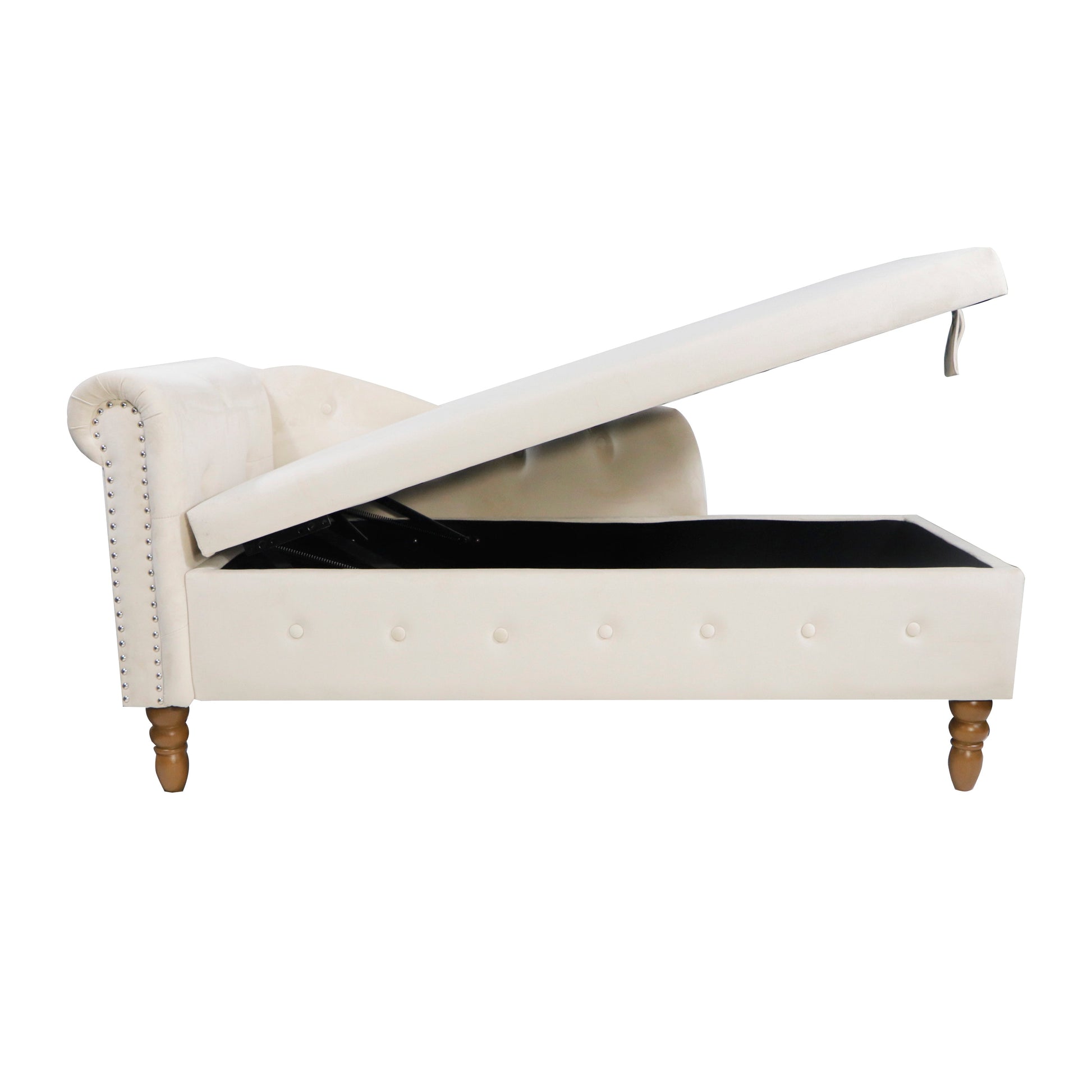 Beige Chaise Lounge Indoor Velvet Lounge Chair for Bedroom with Storage & Pillow Modern Upholstered Rolled Arm Chase Lounge - Korvel