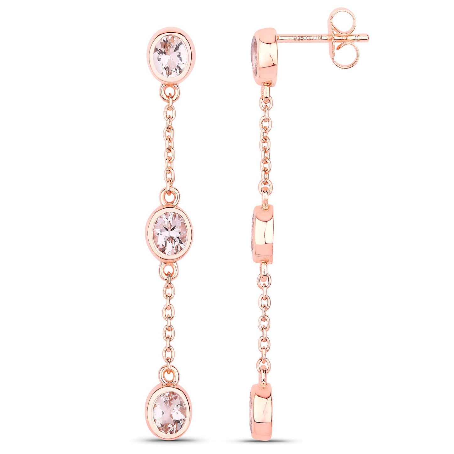Boucles d'oreilles en morganite véritable de 1,62 carat en argent sterling .925