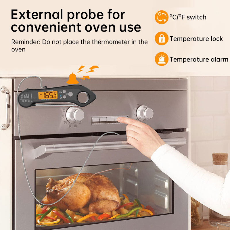 Foldable IP7 digital thermometer with dual probes: for cooking, BBQ, meat, grilling, food kitchen tools. - Korvel
