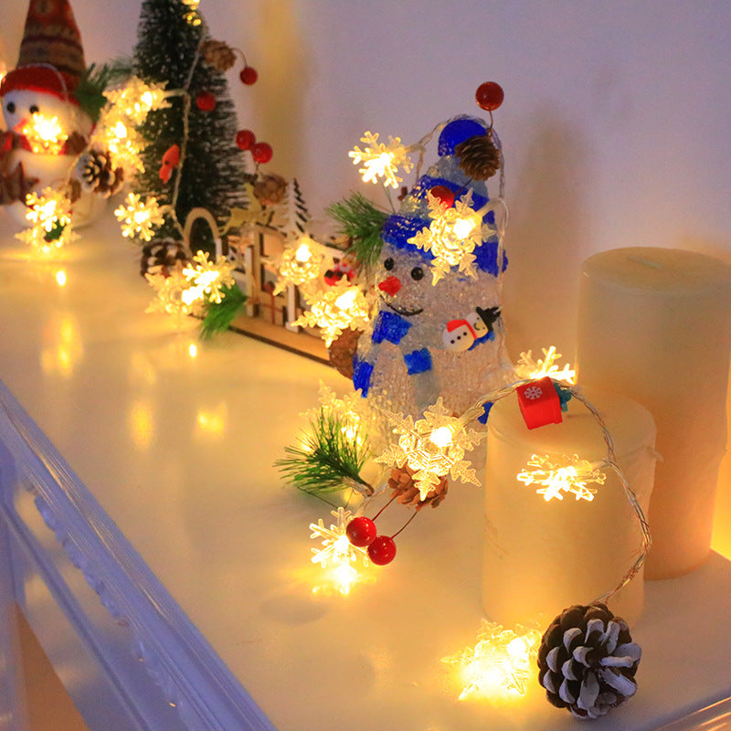 Snowflake Pinecone Christmas Wreath Light String Bell Pine Needle Red Berry Doll Staircase Decorative Light - Korvel