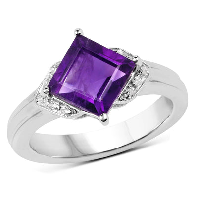 2.55 Carat Amethyst and White Topaz Sterling Silver Ring
