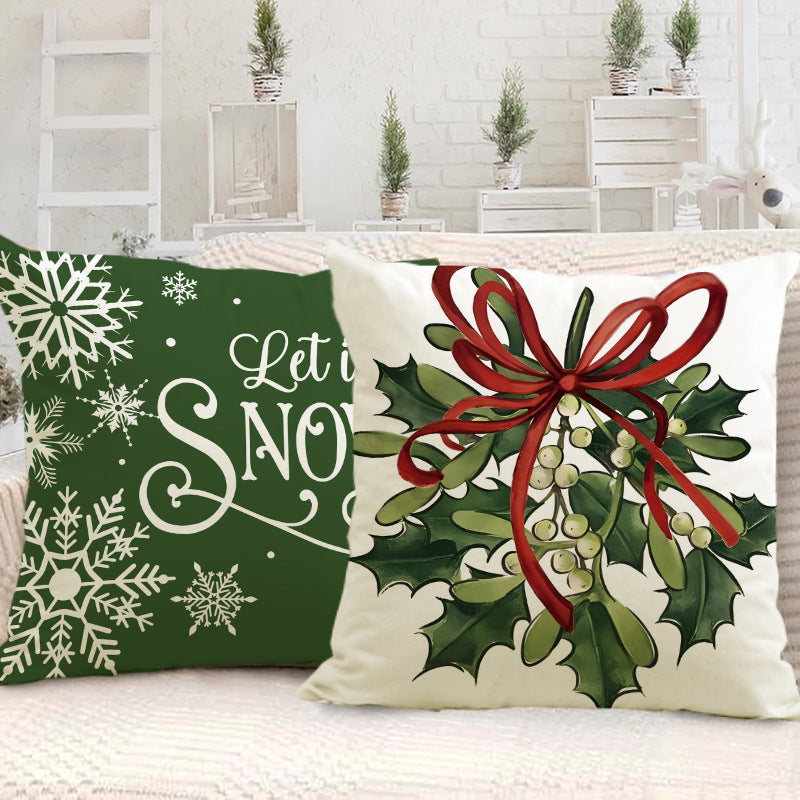 Green Christmas Pillow Cover Linen Printed Pillow Cover Holiday Living Room Bedroom Decoration Cushion Cover - Korvel