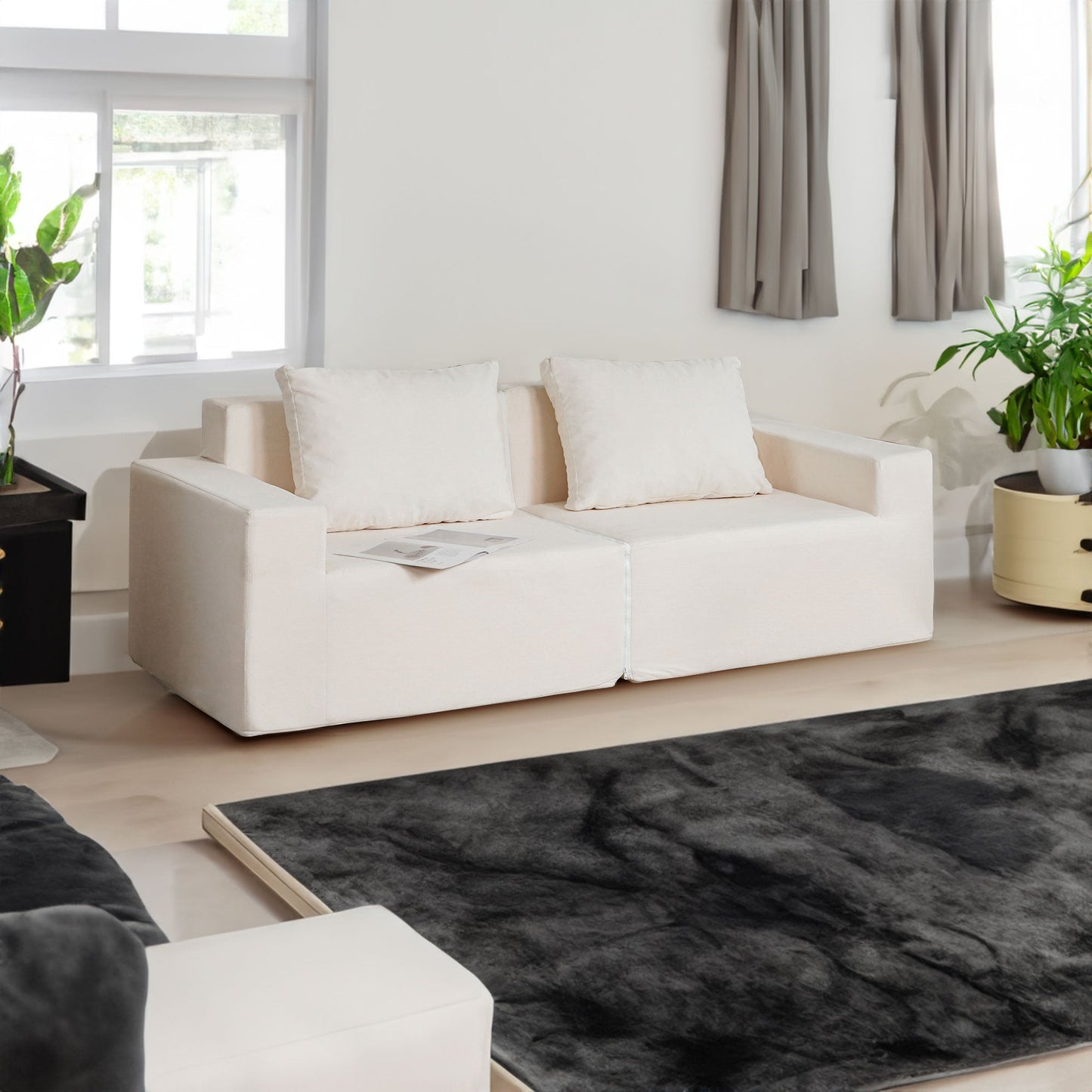 No Installation&Convertible Living room foam sofa chair Loveseat Twin Size with Armrests Removable and Machine Washable Cover - Korvel