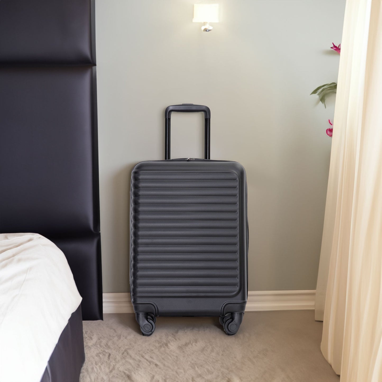 20" Carry on Luggage Lightweight Suitcase, Spinner Wheels, Black - Korvel