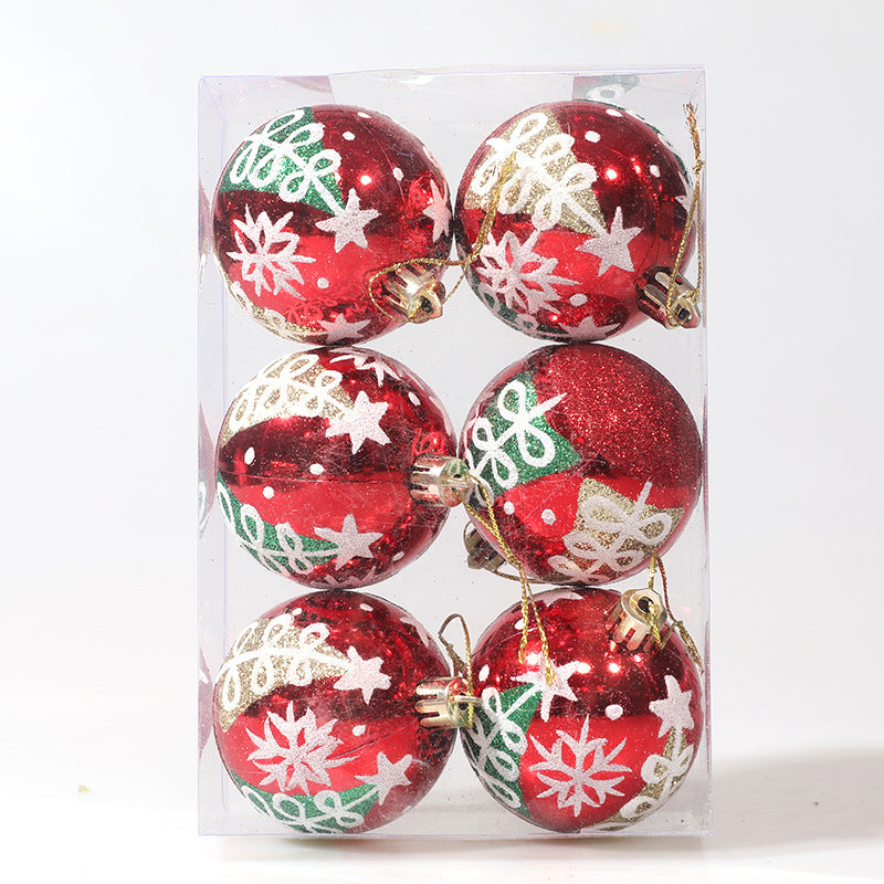 Christmas ball hand drawn pattern Christmas tree pattern decoration plastic electroplated ball decoration - Korvel