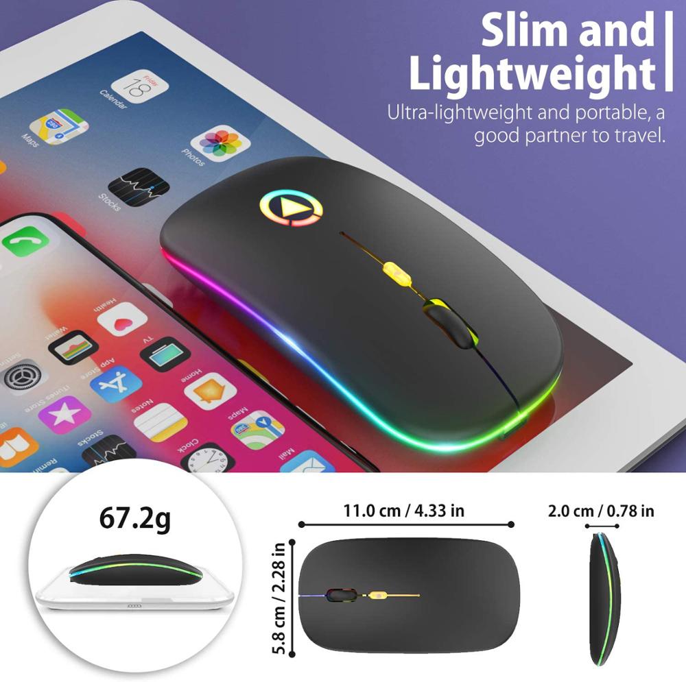 Wireless Mouse Bluetooth RGB Rechargeable Mouse Wireless Computer Silent Mause LED Backlit Ergonomic Gaming Mouse For PC Laptop - Korvel