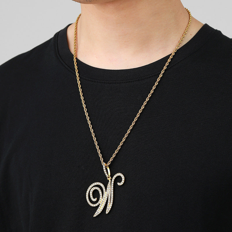Hip Hop Grass Letter Pendant with Cuban Chain