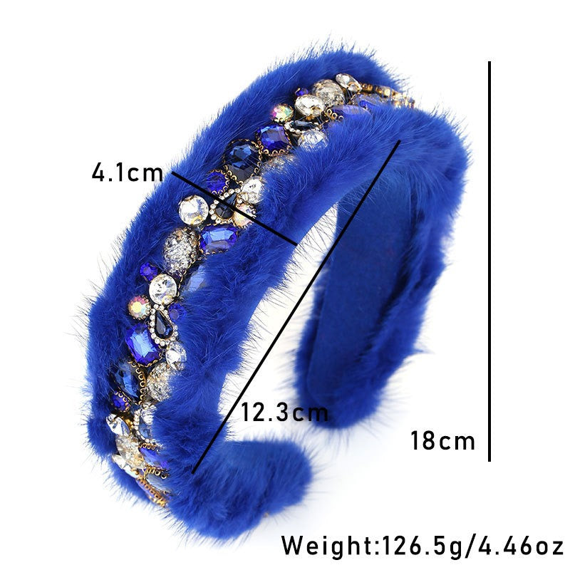 Elegant Rabbit Hair Rhinestone Hair Hoop for Women