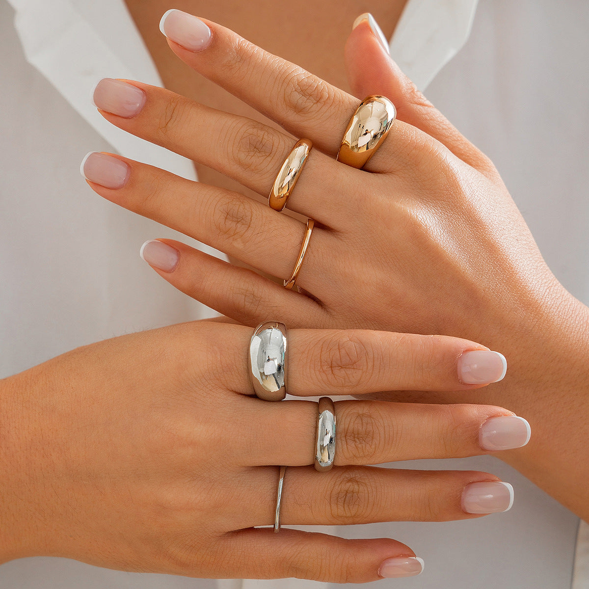 Fashion irregular alloy ring 3-piece set with smooth geometric opening ring set - Korvel