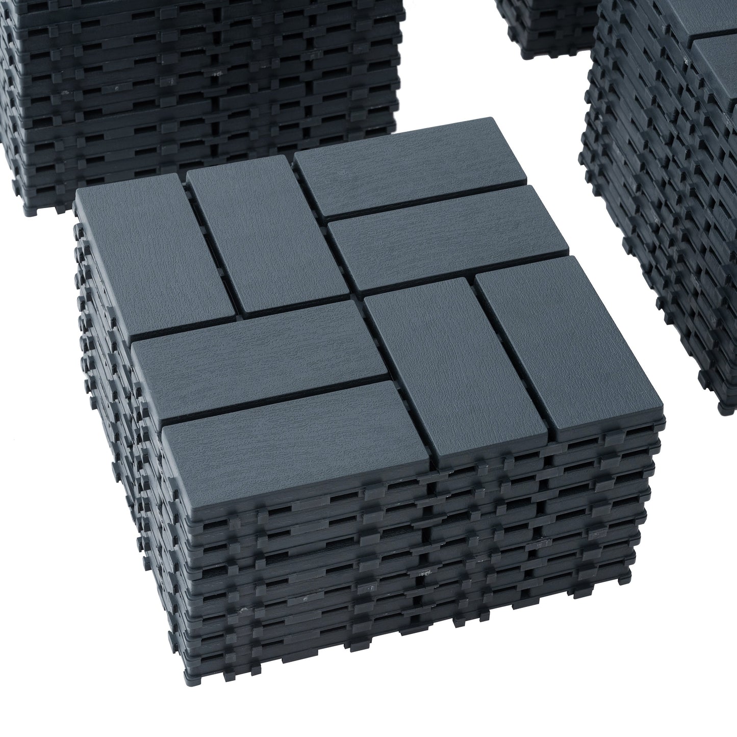 Plastic interlocking deck tiles, 44 terrace deck tiles, 12 "x12" square waterproof terrace floor tiles, gray - Korvel