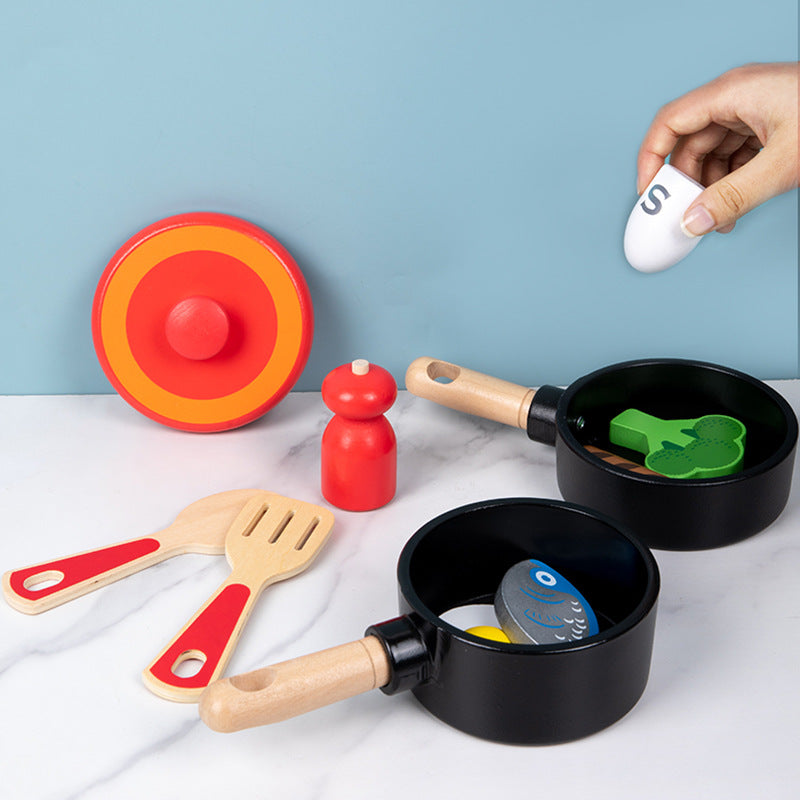 Children's wooden simulation home cooking pot set kitchen cooking with joy cooking utensils wooden toys - Korvel