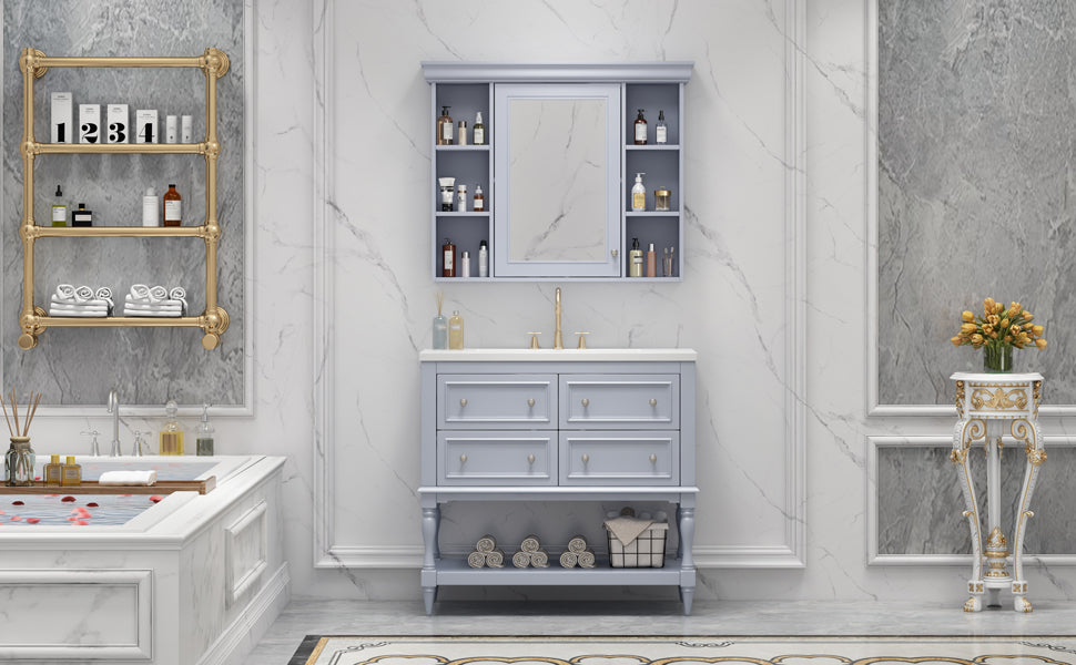 36'' Bathroom Vanity with Medicine Cabinet, Modern Mirror Cabinet with Adjustable Shelf, Bathroom Storage Cabinet with 4 Drawers - Korvel