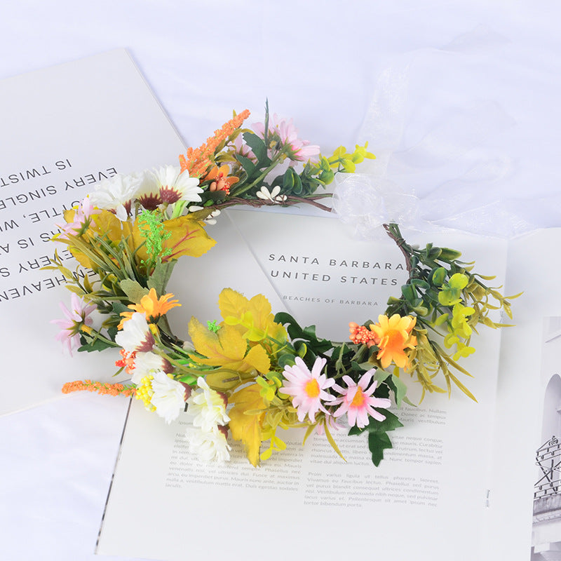 Flower garland scenic spot birthday wedding best friend bridesmaid headband small chrysanthemum flower wreath headwear - Korvel